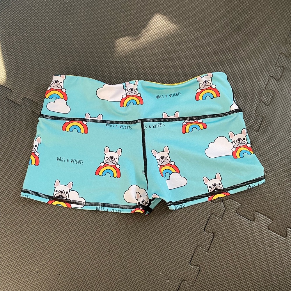 Wags & Weights, puppy rainbow shorts, M